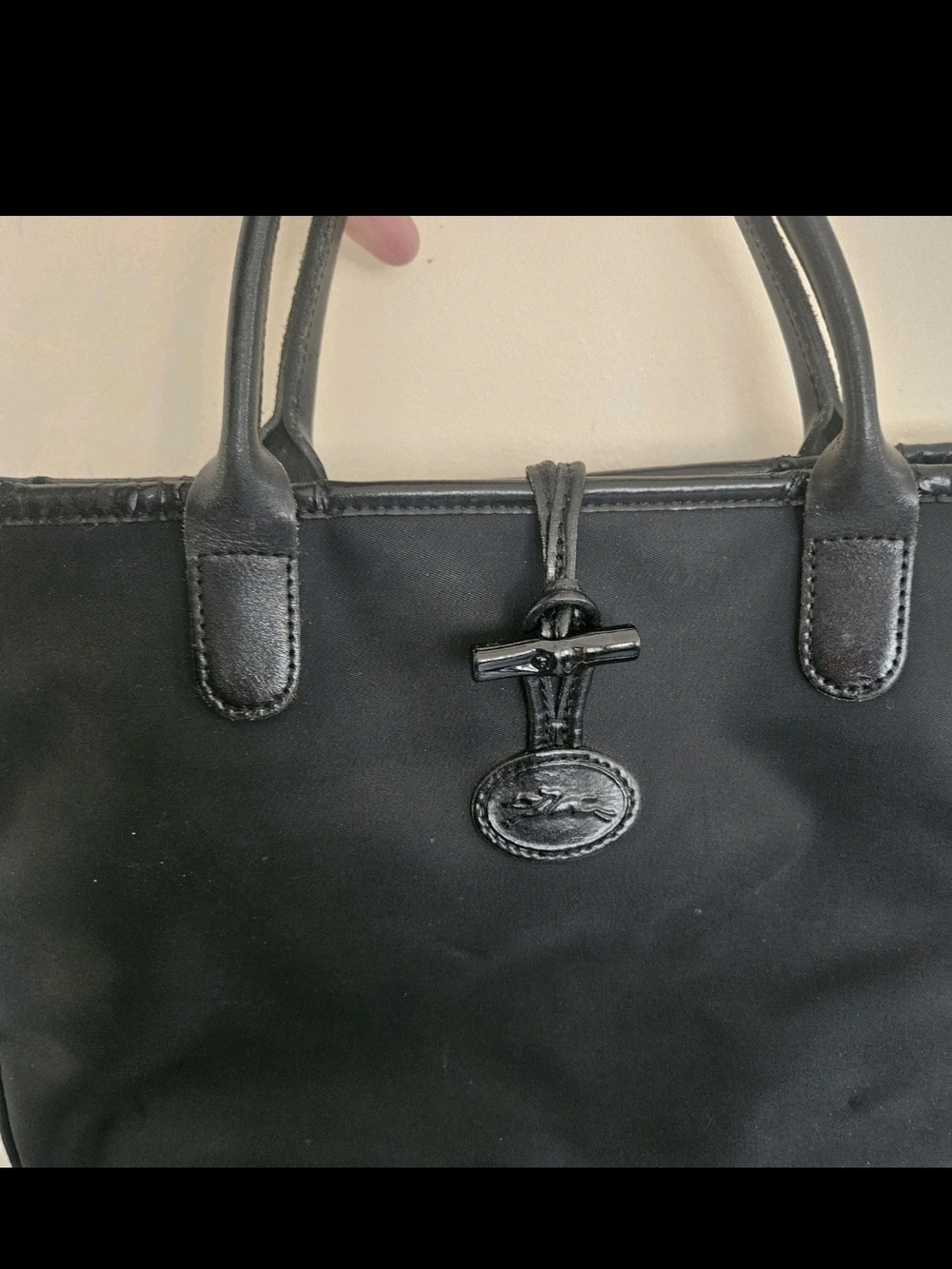 Vintage Longchamp Roseau Black Canvas & Leather Tote Bag - Made in France - Picture 5 of 11